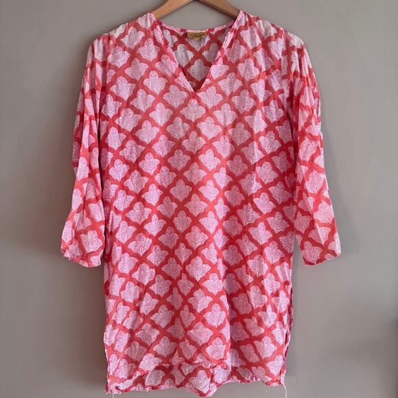 Roberta Roller Rabbit Pink Red Patterned Jemina Kurta Tunic Size Small - Picture 1 of 5